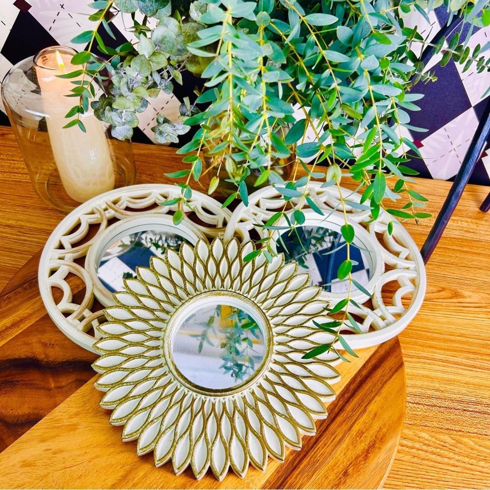 Wall Mirror Set Decorative – Gold and Cream Vintage Lightweight Trio